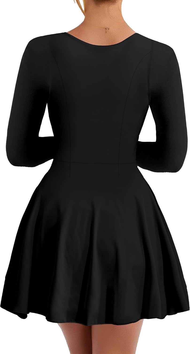image:imageKaximil Womens Long Sleeve Square Neck Corset Mini DressBlack