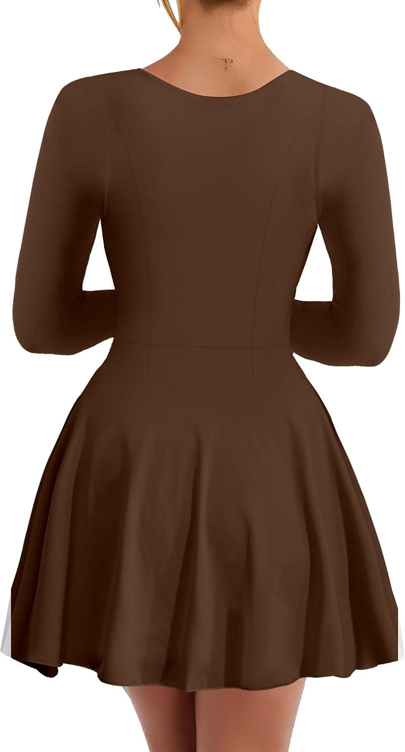 image:imageKaximil Womens Long Sleeve Square Neck Corset Mini DressCoffee