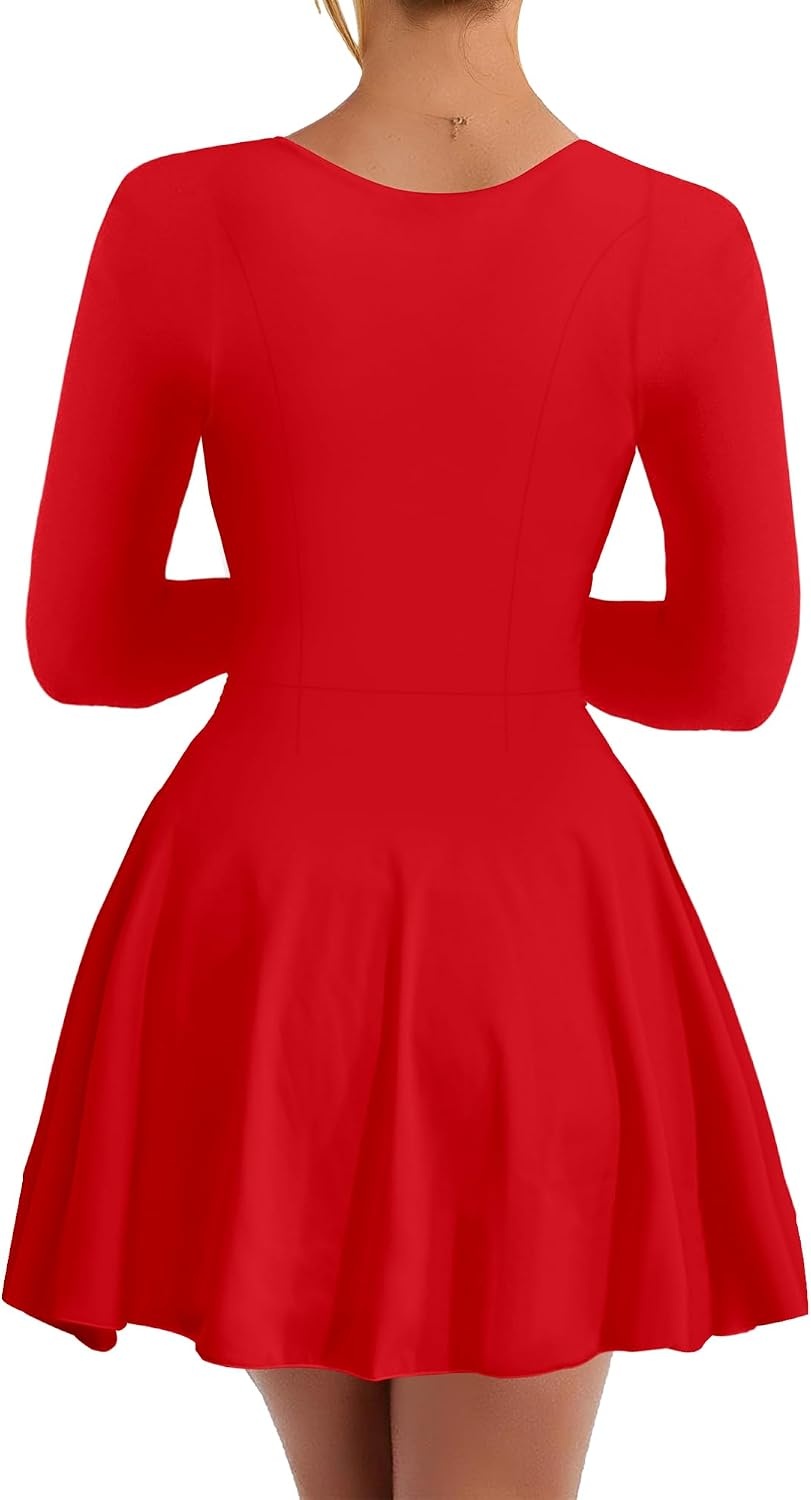 image:imageKaximil Womens Long Sleeve Square Neck Corset Mini DressRed