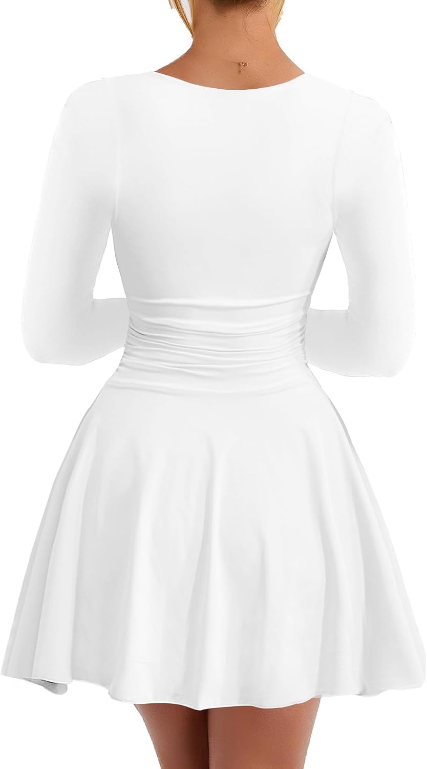 image:imageKaximil Womens Long Sleeve Square Neck Corset Mini DressWhite