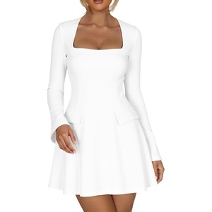 Kaximil Women’s Long Sleeve Square Neck Corset Mini Dress(White)