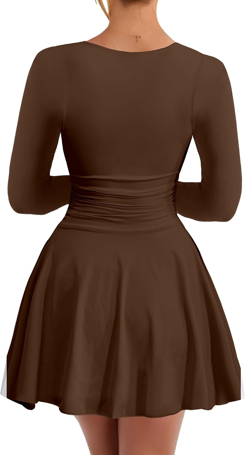 image:imageKaximil Womens Corset Long Sleeve Mini DressesCoffee