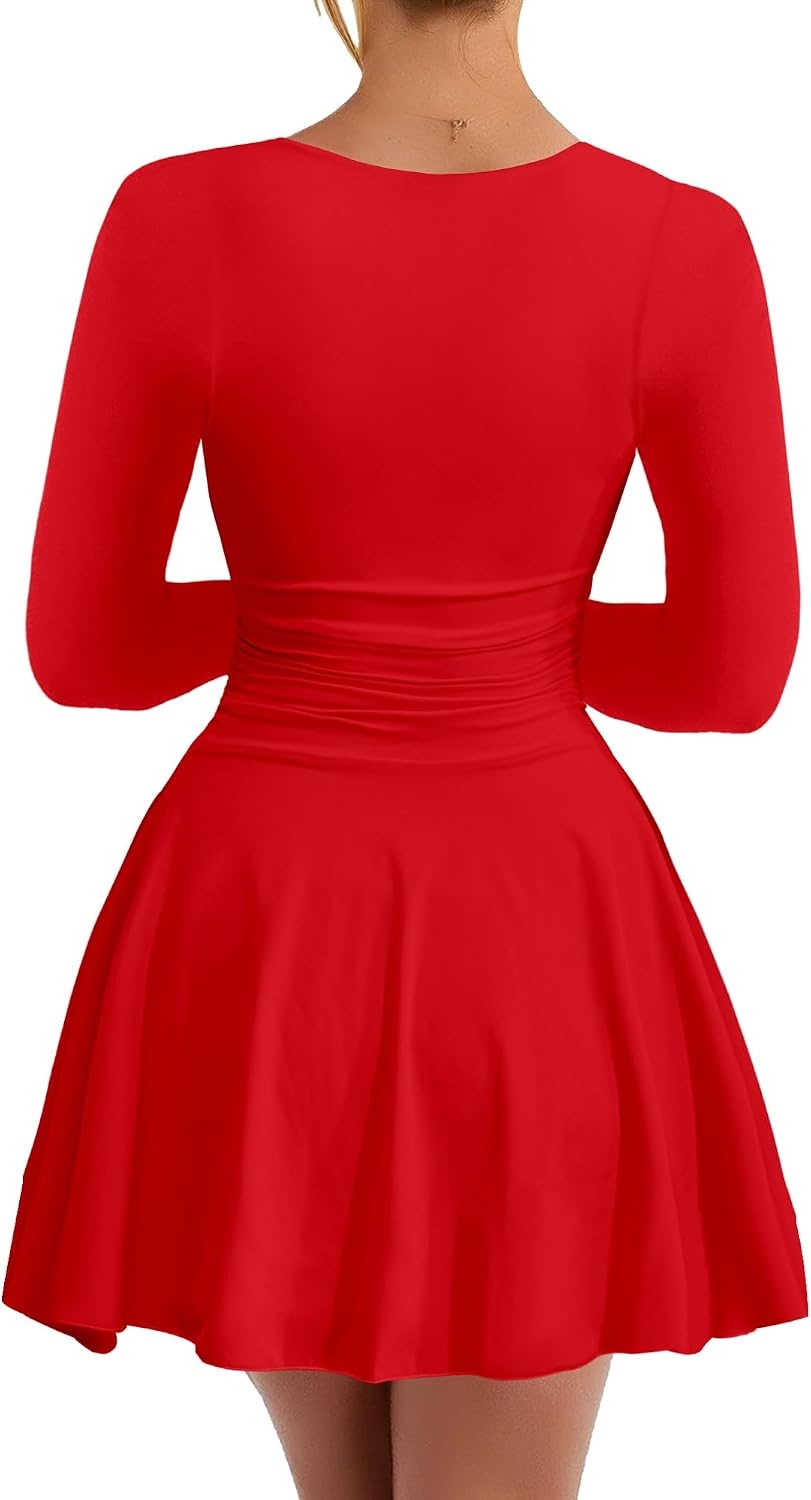 image:imageKaximil Womens Corset Long Sleeve Mini DressesRed