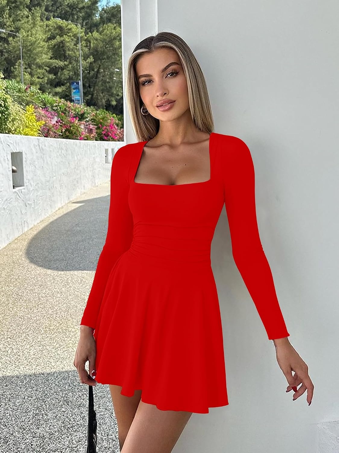 image:imageKaximil Womens Corset Long Sleeve Mini DressesRed