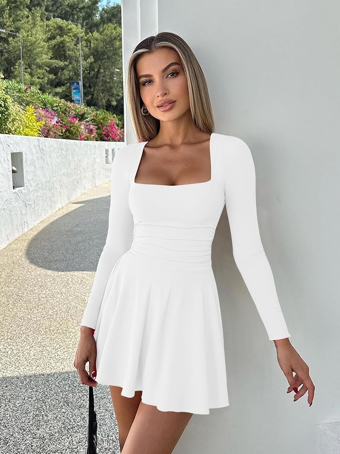 image:imageKaximil Womens Corset Long Sleeve Mini DressesWhite