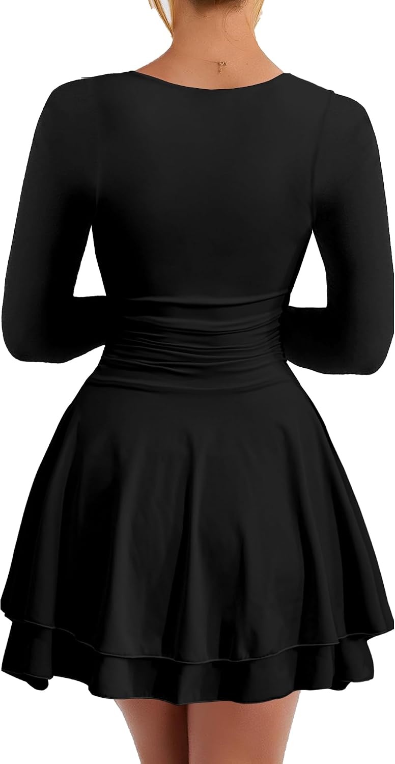 image:imageKaximil Womens Corset Long Sleeve Party Mini DressBlack