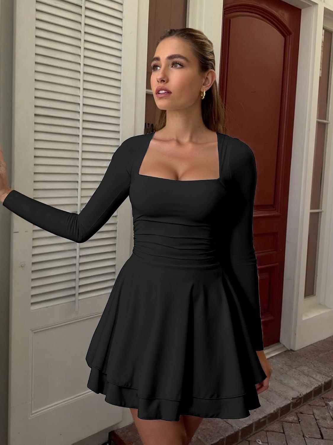image:imageKaximil Womens Corset Long Sleeve Party Mini DressBlack