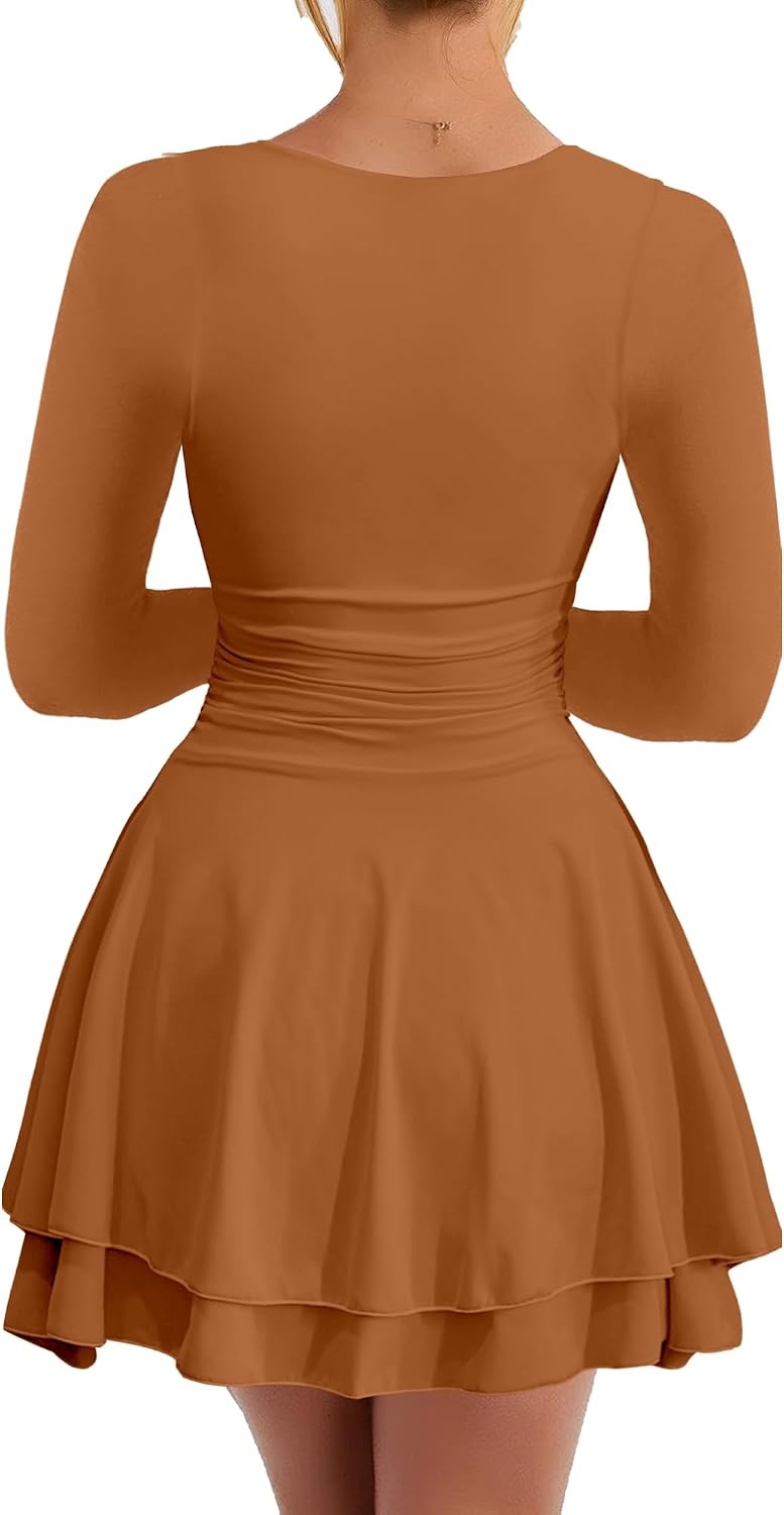 image:imageKaximil Womens Corset Long Sleeve Party Mini DressBrown