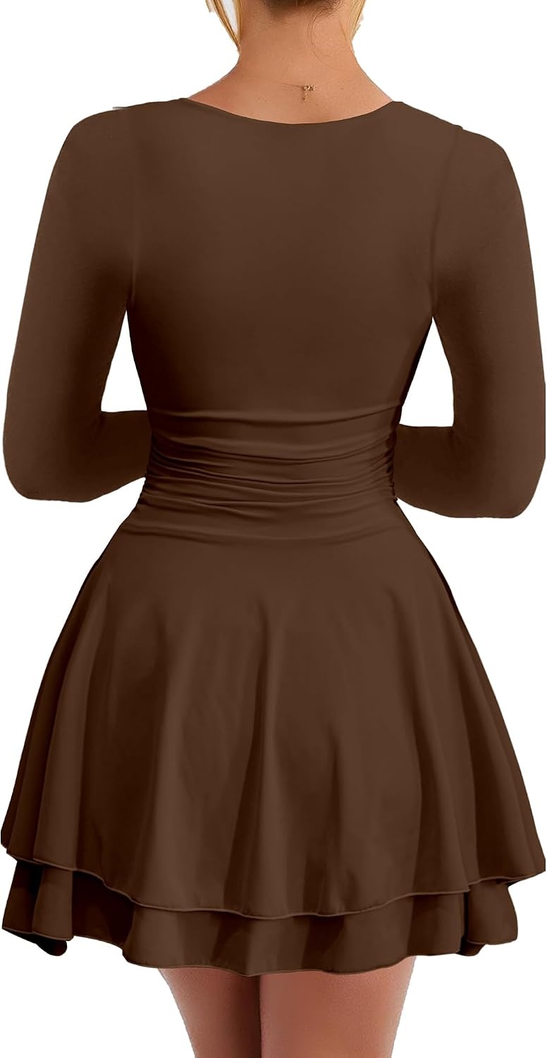 image:imageKaximil Womens Corset Long Sleeve Party Mini DressCoffee