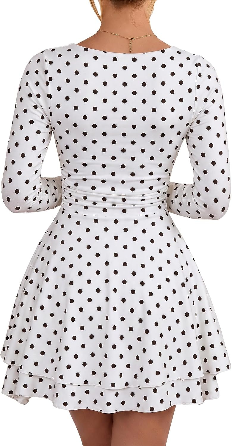 image:imageKaximil Womens Corset Long Sleeve Party Mini DressDot White