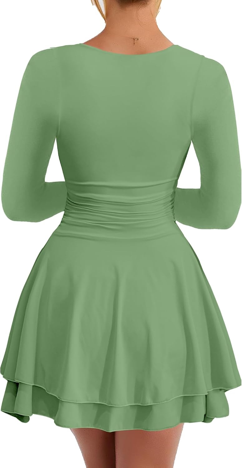 image:imageKaximil Womens Corset Long Sleeve Party Mini DressPea Green