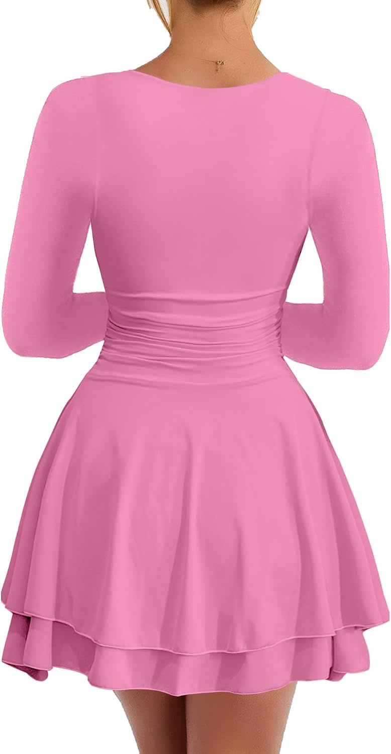 image:imageKaximil Womens Corset Long Sleeve Party Mini DressPink