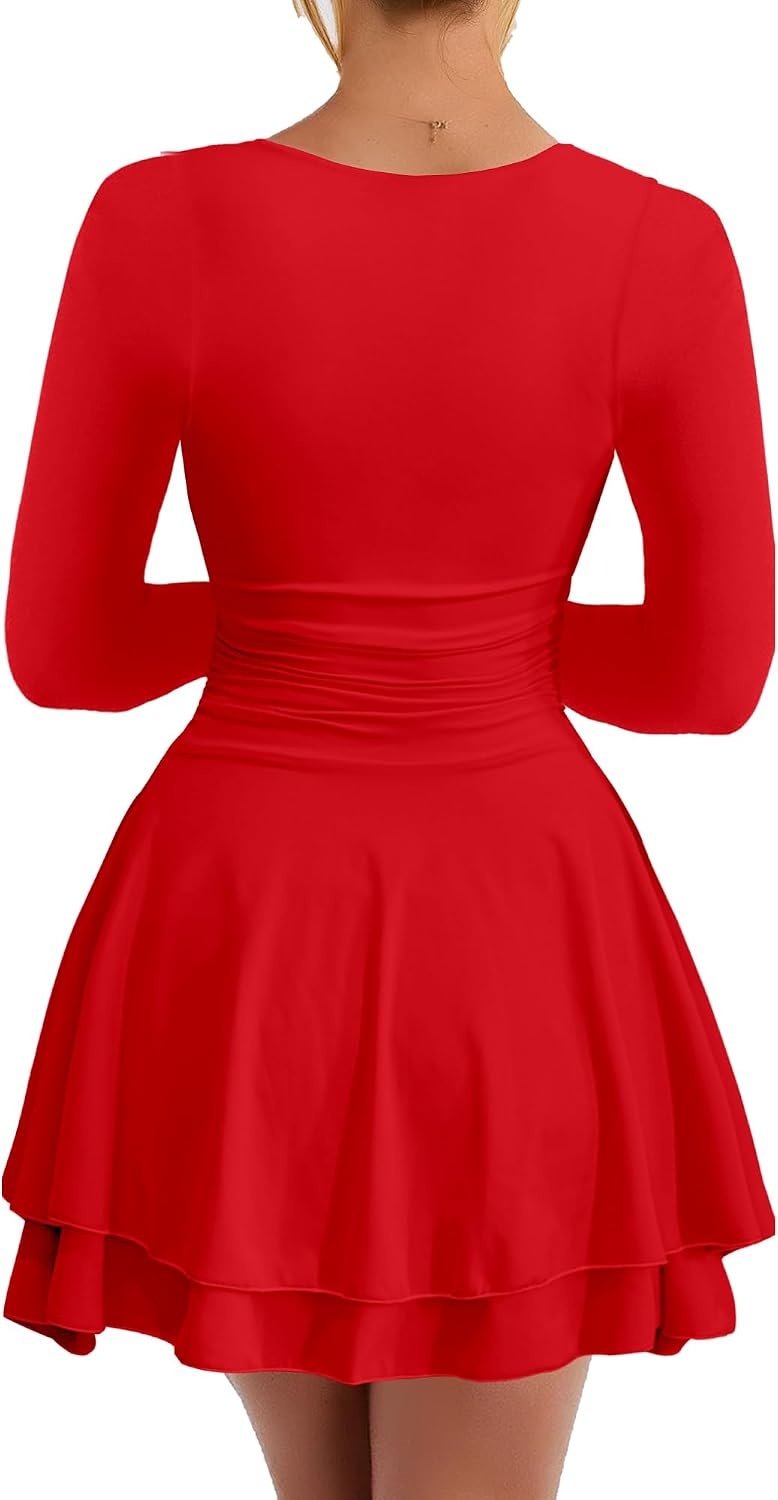 image:imageKaximil Womens Corset Long Sleeve Party Mini DressRed