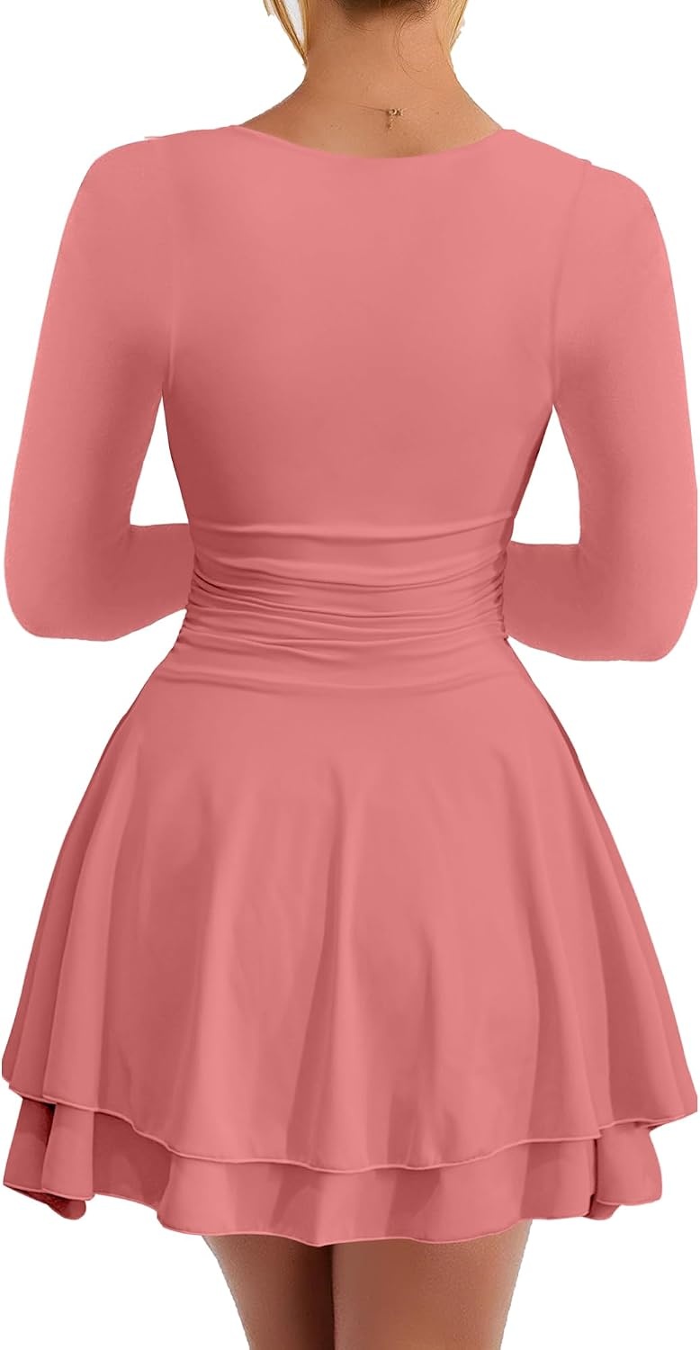 image:imageKaximil Womens Corset Long Sleeve Party Mini DressWater Pink