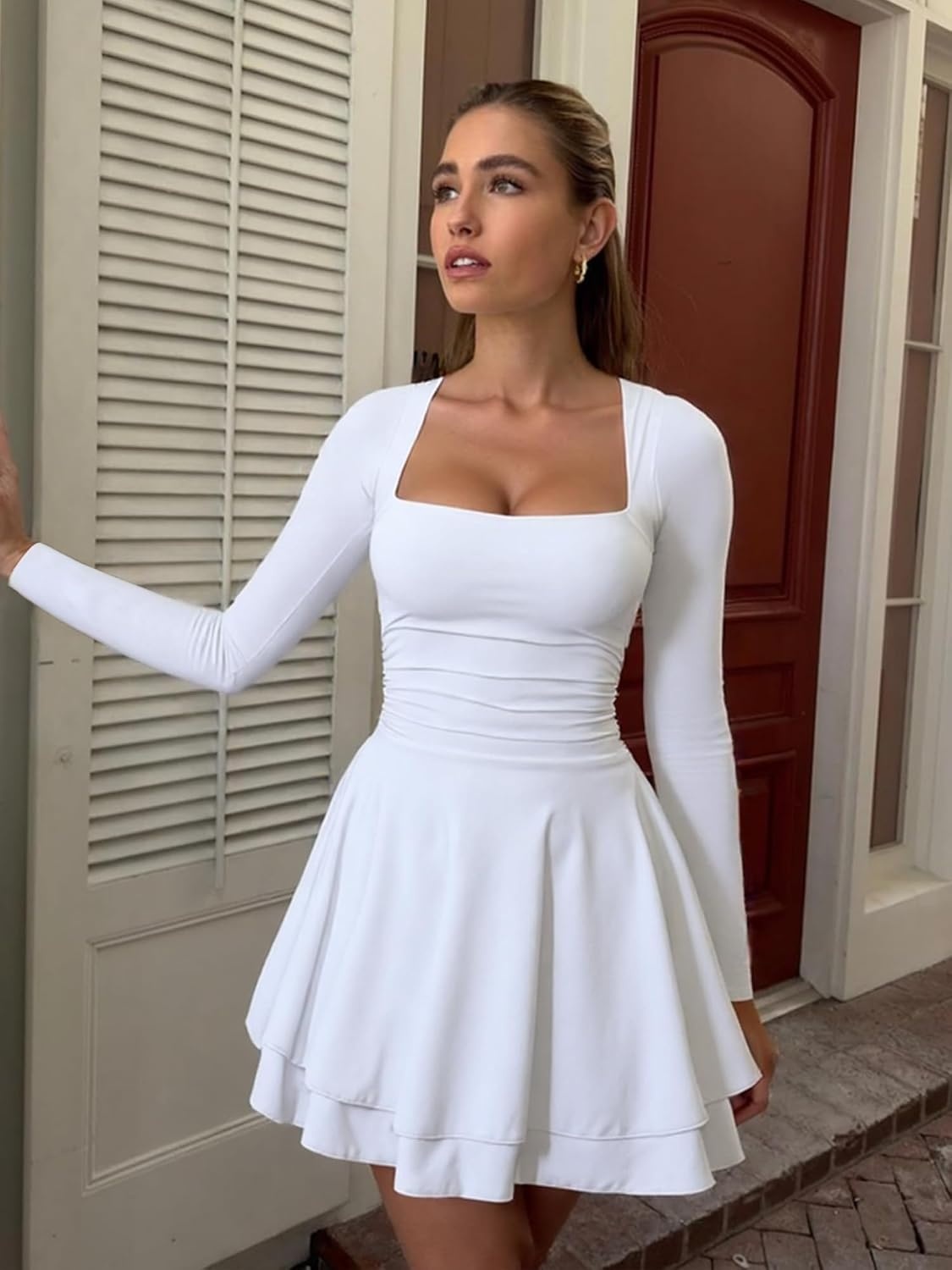 image:imageKaximil Womens Corset Long Sleeve Party Mini DressWhite