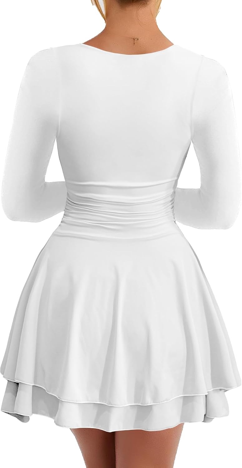 image:imageKaximil Womens Corset Long Sleeve Party Mini DressWhite