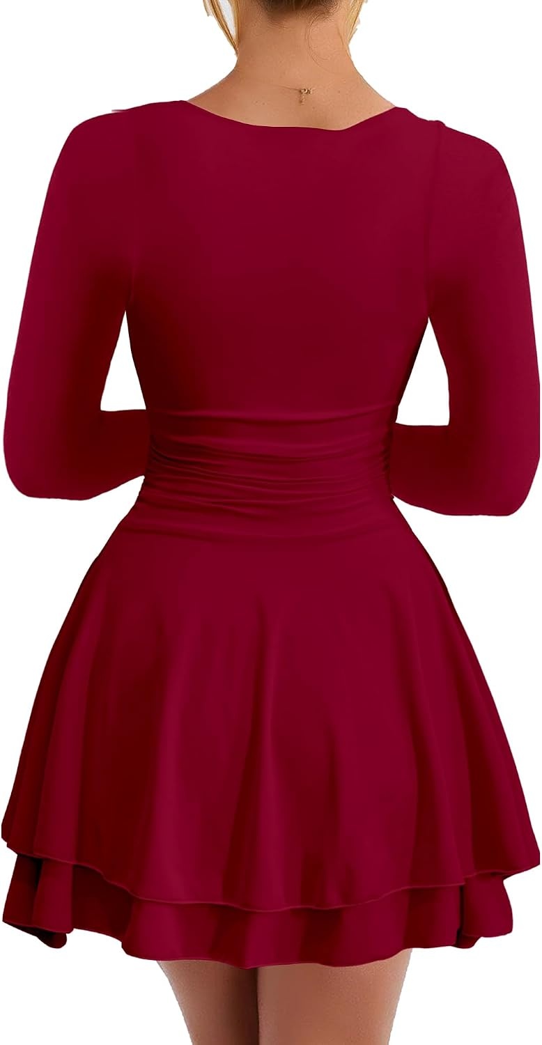 image:imageKaximil Womens Corset Long Sleeve Party Mini DressWine Red