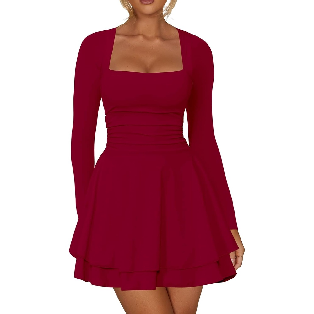 image:imageKaximil Womens Corset Long Sleeve Party Mini DressWine Red