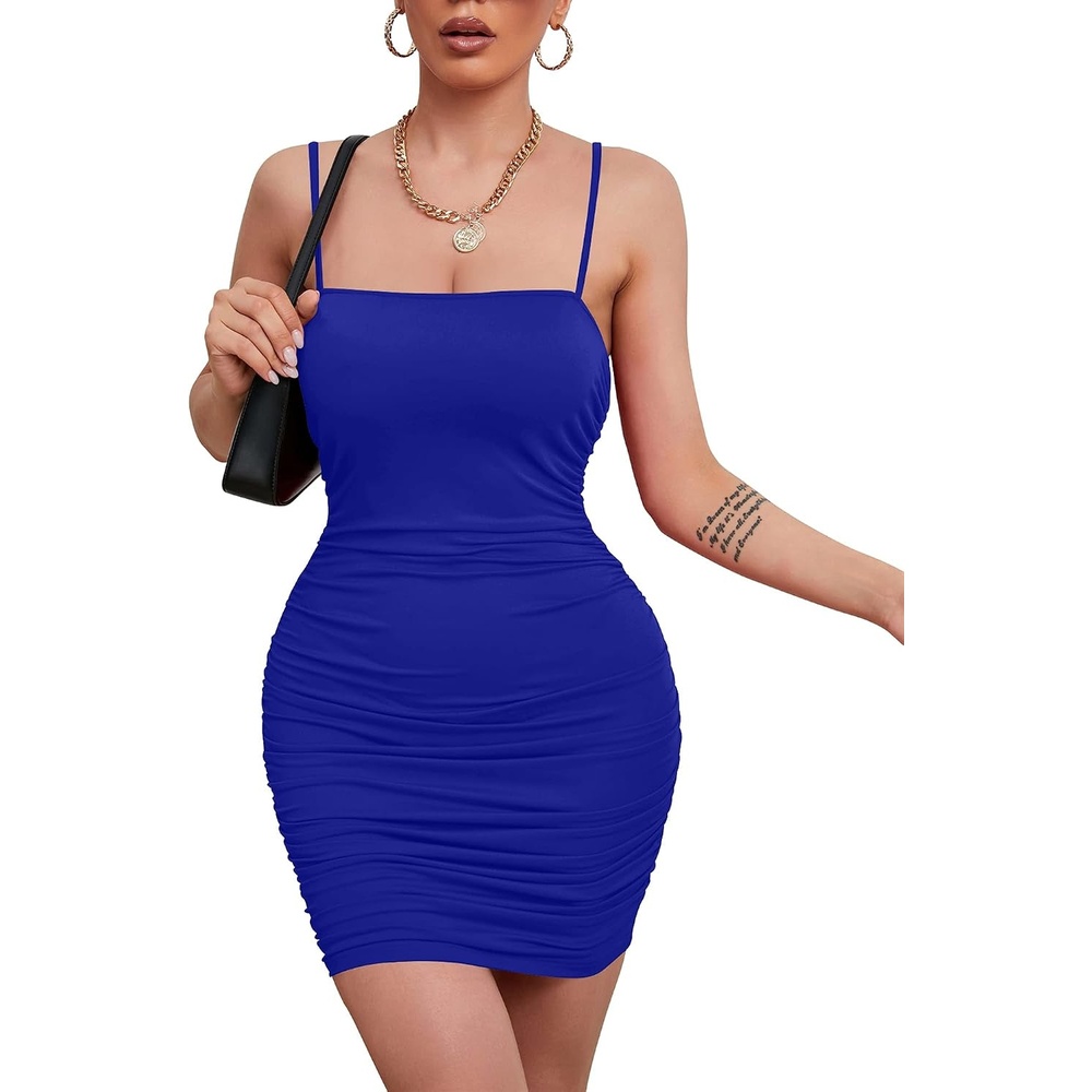 image:imageKaximil Womens Sexy Bodycon Spaghetti Strap Ruched Mini Club DressesRoyal Blue