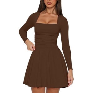 Kaximil Women’s Corset Long Sleeve Mini Dresses(Coffee)