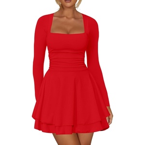 Kaximil Women’s Corset Long Sleeve Party Mini Dress(Red)