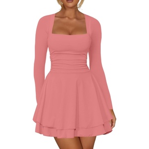 Kaximil Women’s Corset Long Sleeve Party Mini Dress(Water Pink)