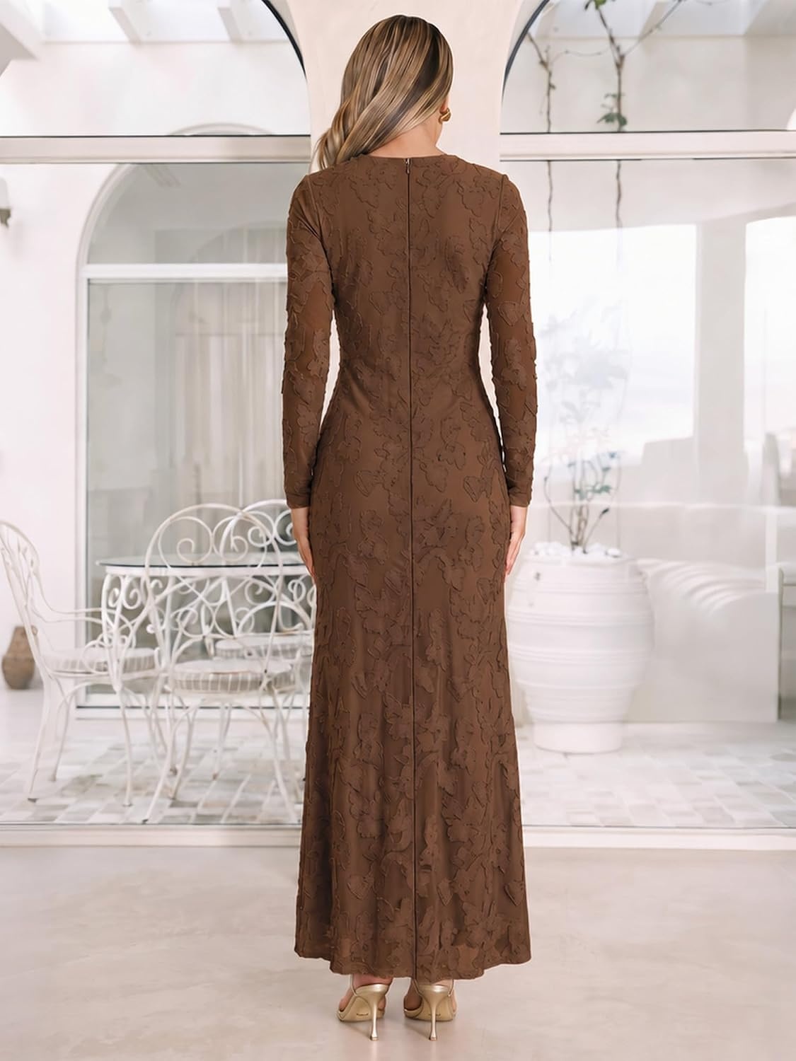image:imageKaximil Womens Fall Floral Wedding Guest Cocktail Formal Maxi DressCoffee