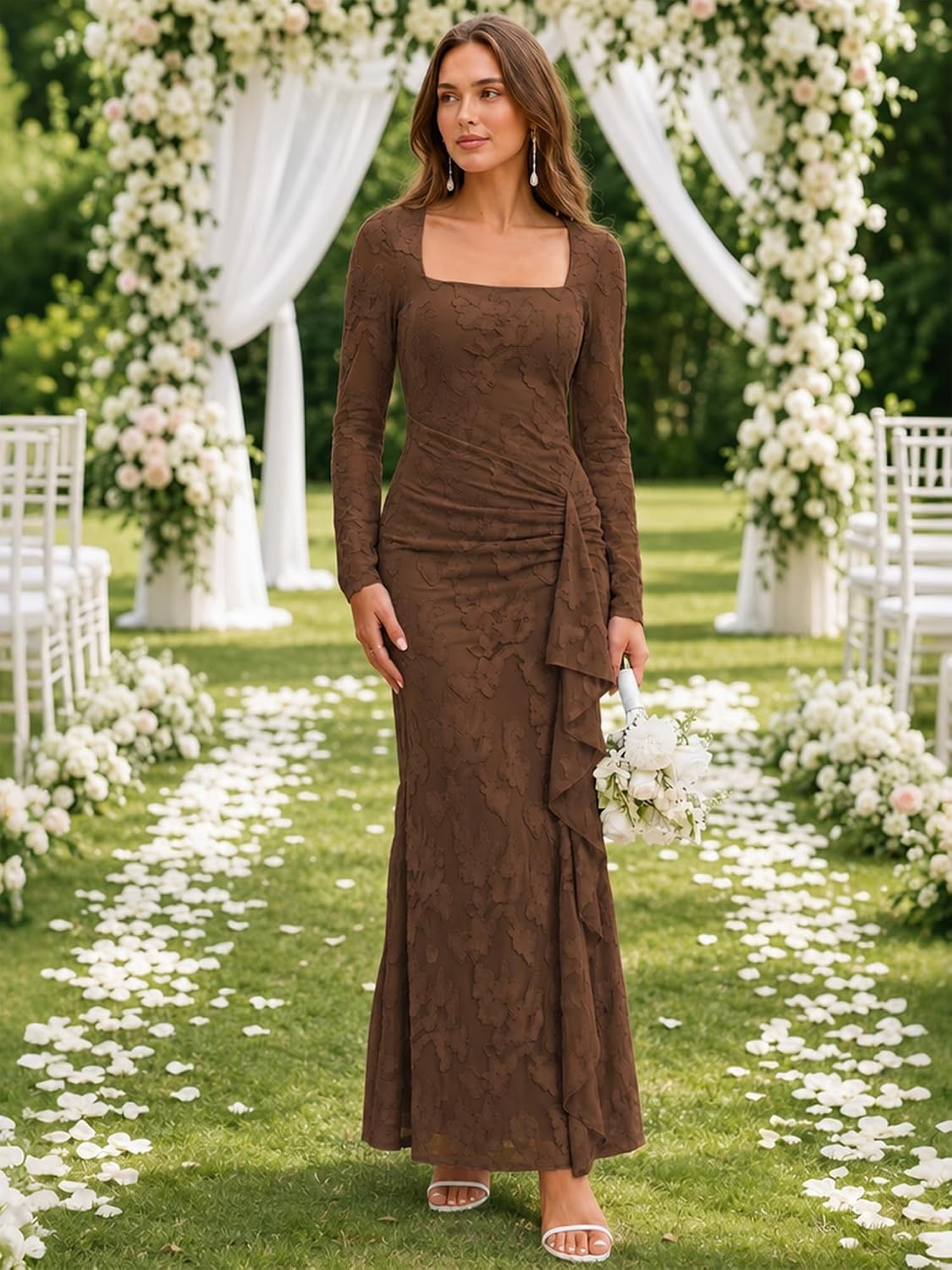image:imageKaximil Womens Fall Floral Wedding Guest Cocktail Formal Maxi DressCoffee