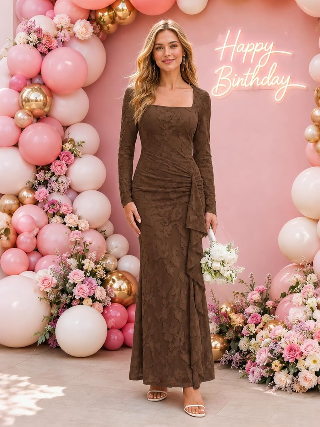 image:imageKaximil Womens Fall Floral Wedding Guest Cocktail Formal Maxi DressCoffee