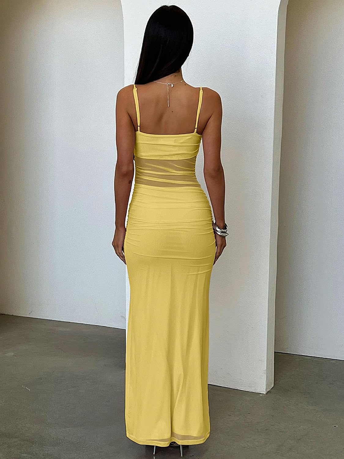 image:imageKaximil Womens Sexy Spaghetti Strap Formal Maxi DressYellow